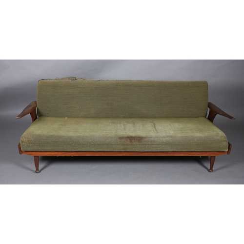 15 - Greaves & Thomas c1960s an afromosia sofa bed, with platform arms, original olive green upholstery o... 