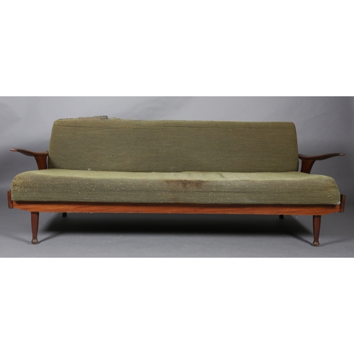 15 - Greaves & Thomas c1960s an afromosia sofa bed, with platform arms, original olive green upholstery o... 