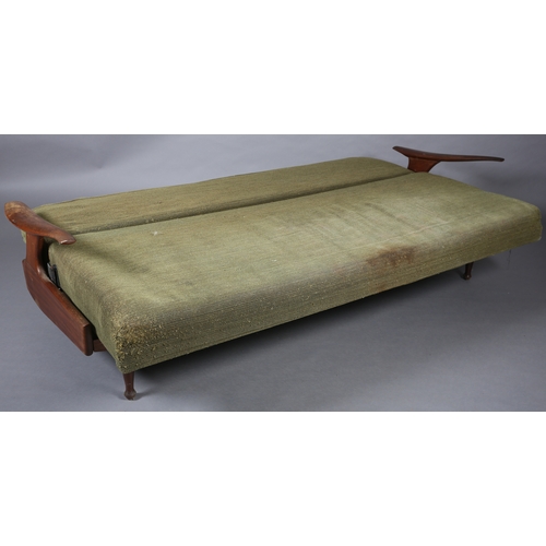 15 - Greaves & Thomas c1960s an afromosia sofa bed, with platform arms, original olive green upholstery o... 