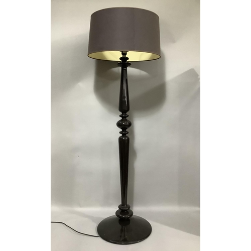 64 - A Habitat brown perspex standard lamp, turned column on a circular base with drum shade, 150cm high ... 