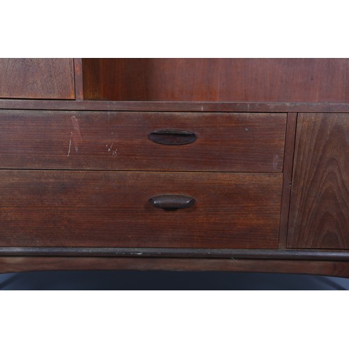 87 - A G-Plan teak cabinet circa late 1960's, having a drop front, two door cupboard above an open compar... 