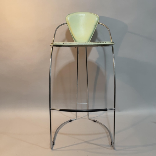 26 - Arrben, Italy c1980s, Bar Stool, stainless steel tubular frame with green leather back and seat (wor... 