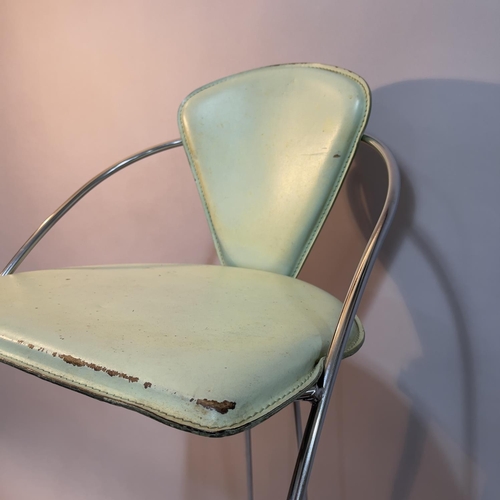 26 - Arrben, Italy c1980s, Bar Stool, stainless steel tubular frame with green leather back and seat (wor... 