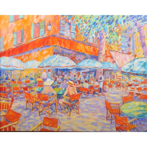 111 - John Holt (b.1949)
French café scene, pastel, signed to lower right, 75cm x 103cm