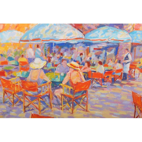 111 - John Holt (b.1949)
French café scene, pastel, signed to lower right, 75cm x 103cm