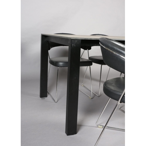 43 - Calligaris, Italy, A grey ceramic and metal extending dining table and six black leather-effect chai... 