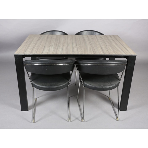 43 - Calligaris, Italy, A grey ceramic and metal extending dining table and six black leather-effect chai... 