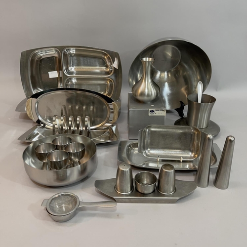 69 - A quantity of stainless steel table ware c1970s, Danish and Old Hall including cruets, bowl, toast r... 