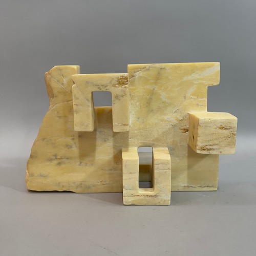 70 - A Spanish pale yellow and grey marble sculpture, of a frieze, stepped and pierced, indistinctly sign... 