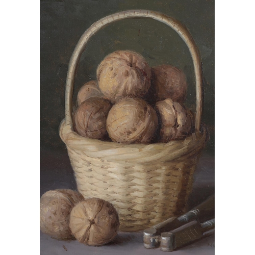 21 - ARR Gerald Norden (1912-2000), Basket of walnuts and nutcrack, still life, oil on board, signed and ... 