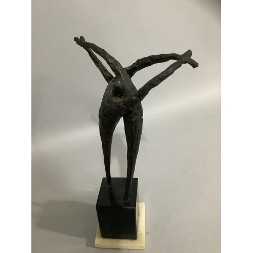 33 - A 20/21st Century bronze group of two figures entwined, raised on a black marble plinth with alabast... 