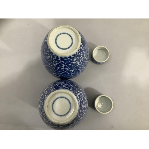 38 - A pair of 19th Century Chinese blue and white vases and covers, ovoid, painted in underglaze blue wi... 