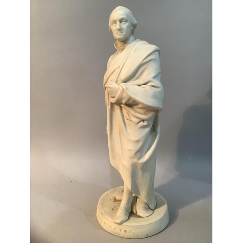 44 - A 19th Century parian figure of George Washington, standing, a scroll in hand, on a plinth base, 34c... 