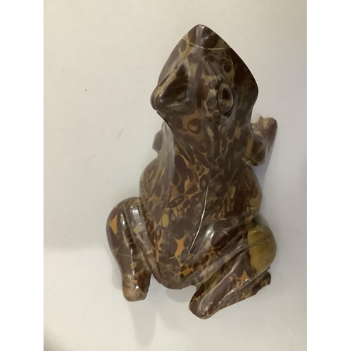 6 - A carved jasper figure of a frog 14cm long x 8cm high (damage to one toe)