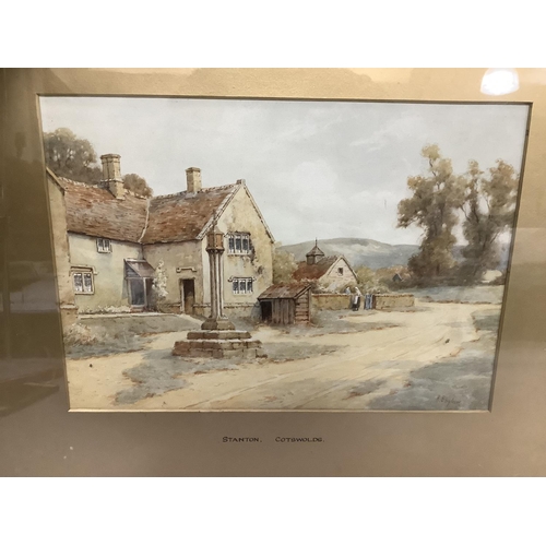 281 - H English, Stanton, Cotswolds, Street scene with figures, watercolour, signed to lower right and tit... 