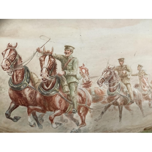 305 - Charge of the Royal Horse Artillery, 1st World War, watercolour, signed T I Pulford, 29cm x 46cm, un... 