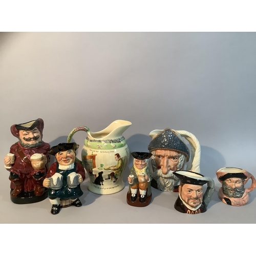 210 - A Royal Doulton Don Quixote character jug together with four others and a Staffordshire example as w... 