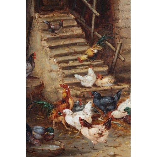 336 - Claude Guilleminet French 1821-1866)
Cockerels, hens and ducks in the corner of a barn and in the fa... 