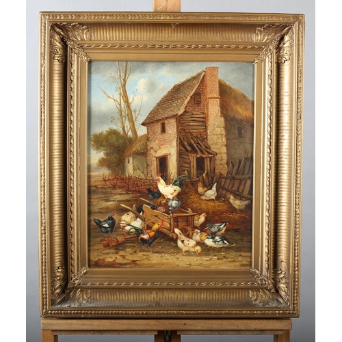 336 - Claude Guilleminet French 1821-1866)
Cockerels, hens and ducks in the corner of a barn and in the fa... 