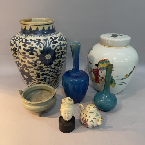 203 - Chinese ceramics including a famille rose ginger jar and cover painted with figure on horseback and ... 