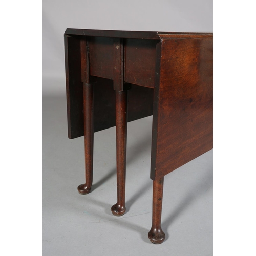 187 - A MID 18TH CENTURY MAHOGANY PEMBROKE SUPPER TABLE, having rectangular drop leaves, on six rounded le... 