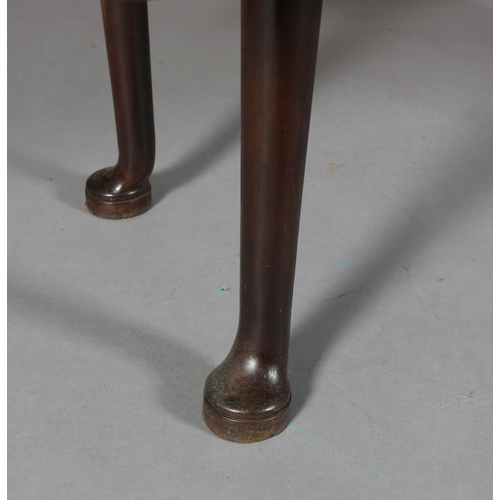 184 - A MID 18TH CENTURY FIGURED MAHOGANY PEMBROKE TABLE, having twin rectangular leaves, on rounded legs ... 