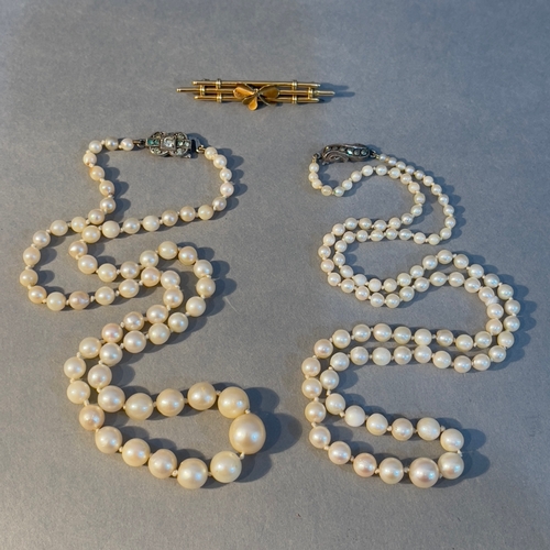 397 - Two mid 20th Century cultured pearl necklaces both of graduated diameter, approximate lengths 48cm a... 