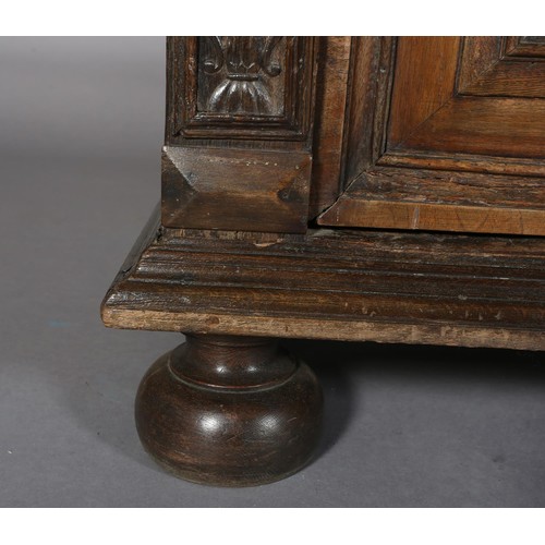 425 - A 19TH CENTURY CONTINENTAL OAK CUPBOARD, having a moulded and writhen lobe carved cornice fitted wit... 