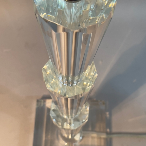 253 - A crystal glass table lamp by Aimbry Ltd, the triple stepped column on a square stepped base, 48.5cm... 