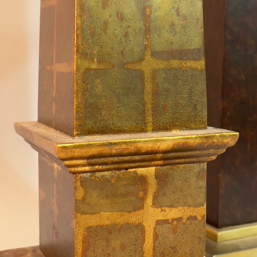 291 - A bronze gilt-coloured obelisk table lamp, 57.5xm high to fitting and another similar with brass mou... 