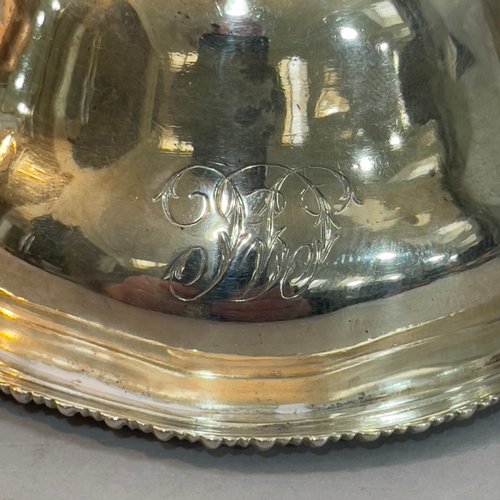 344 - A silver wine funnel marked AJ, London, indistinctly hallmarked, together with two slver plated pier... 