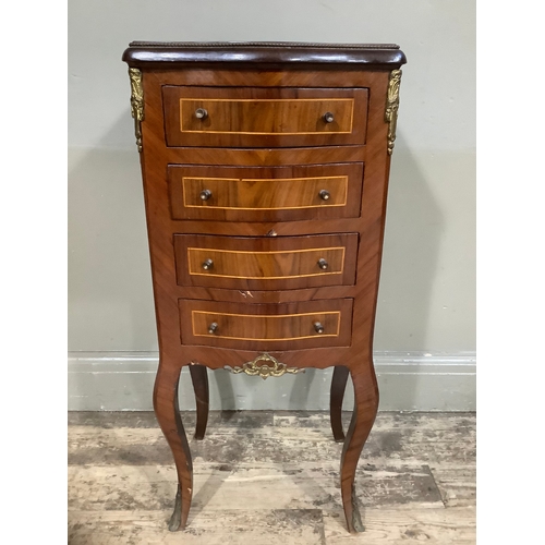 446 - A walnut cross banded satinwood inlaid continental serpentine fronted chest with gilt metal mounts, ... 