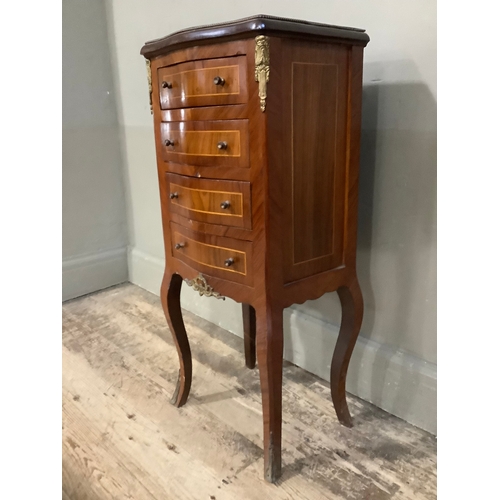 446 - A walnut cross banded satinwood inlaid continental serpentine fronted chest with gilt metal mounts, ... 