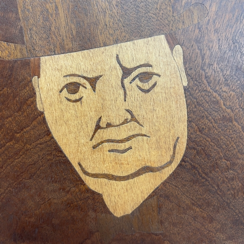 98 - Churchill, portrait marquetry panel, mod 20th Century, 44cm x 29cm