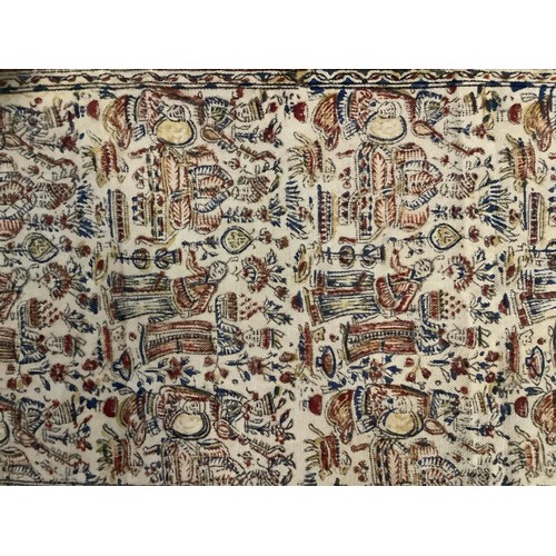 458 - An Iranian Kalamkari style printed textile the central field printed with figures and animals within... 