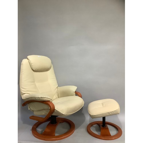 155 - A stressless style chair in cream leather with footstool