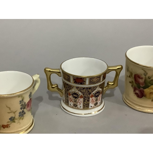 11 - Six items of miniature Royal Worcester blush ivory ware, each piece painted with flowers including t... 