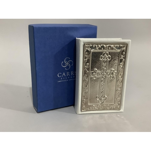 169 - A child's sterling silver faced and white leather bound Bible, boxed, as new, 12.5cm x 8cm