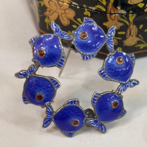 205 - A Danish silver enamel fish brooch by Volmer Bohner & Co, Copenhagen circa 1970, the Royal blue cloi... 