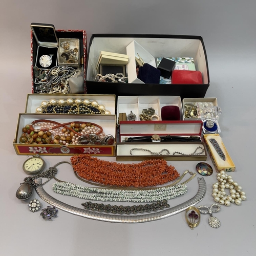 191 - A large collection of costume jewellery, all in base metal, variously set with simulated pearls, pas... 