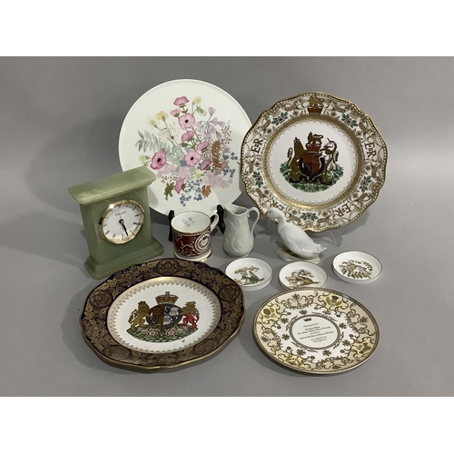 100 - Two Spode Elizabeth II commemorative plates, a Buckingham Palace souvenir mug, a Port Meirion parian... 