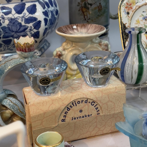 121 - A blue and white planter together with a quantity of continental porcelain including a Sitzendorf ye... 