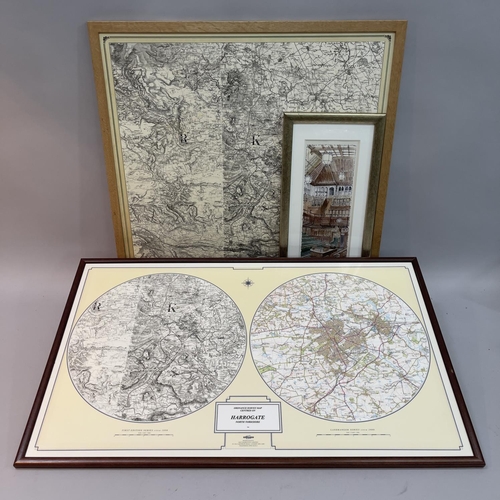 151 - A Map Marketing map of Harrogate 60cm x 60cm, together with another 46cm x 66cm and a Karen Neale pr... 