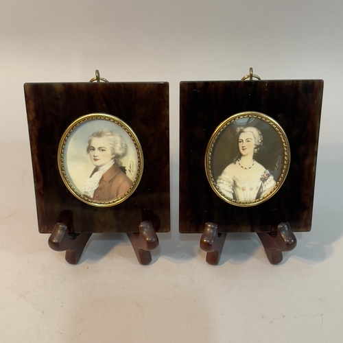 21 - A pair of  20th Century portrait miniatures of Mozart and Mdm. Du Barry oval, indistinctly signed wi... 