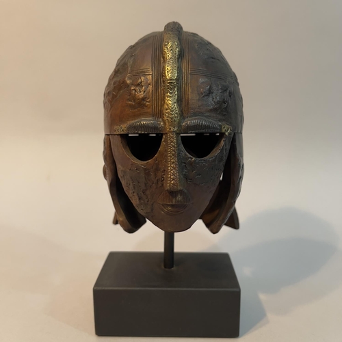 3 - A bronze replica of the Sutton Hoo helmet  by Peter Lyell of the Bradshaw foundation, from a limited... 