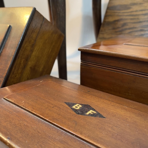 140 - A child's bentwood and cane chair together with two oak boxes and two mahogany boxes