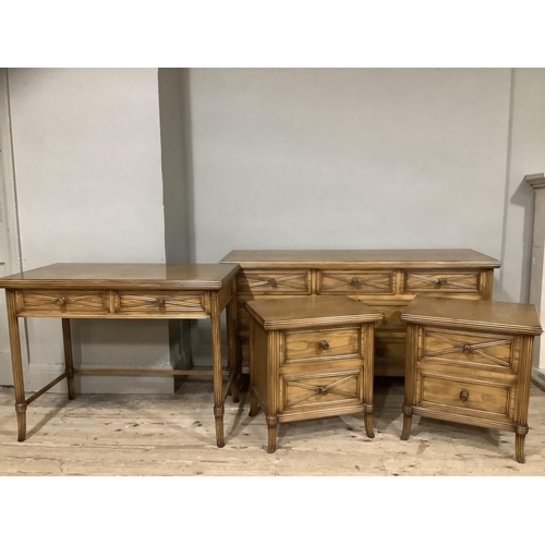 283 - An elm continental style bedroom suite comprising of a dressing chest with three short over four lon... 