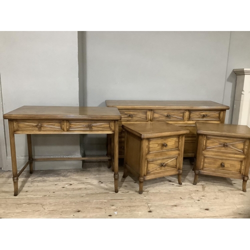 283 - An elm continental style bedroom suite comprising of a dressing chest with three short over four lon... 