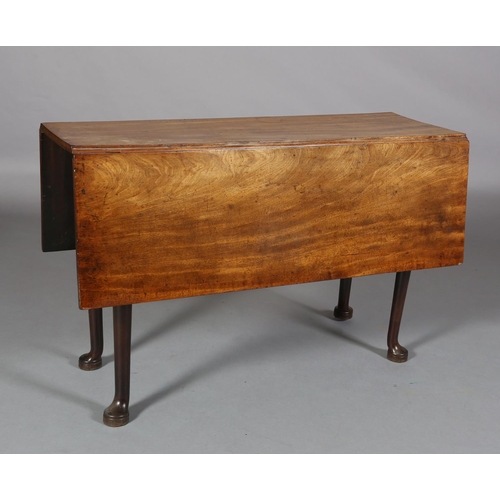 233 - A MID 18TH CENTURY FIGURED MAHOGANY PEMBROKE TABLE, having twin rectangular leaves, on rounded legs ... 