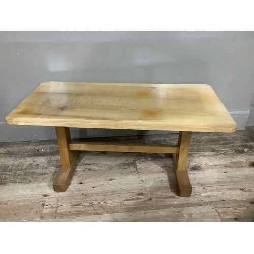 246 - A bleached oak coffee table with stretcher on twin supports, 90cm wide